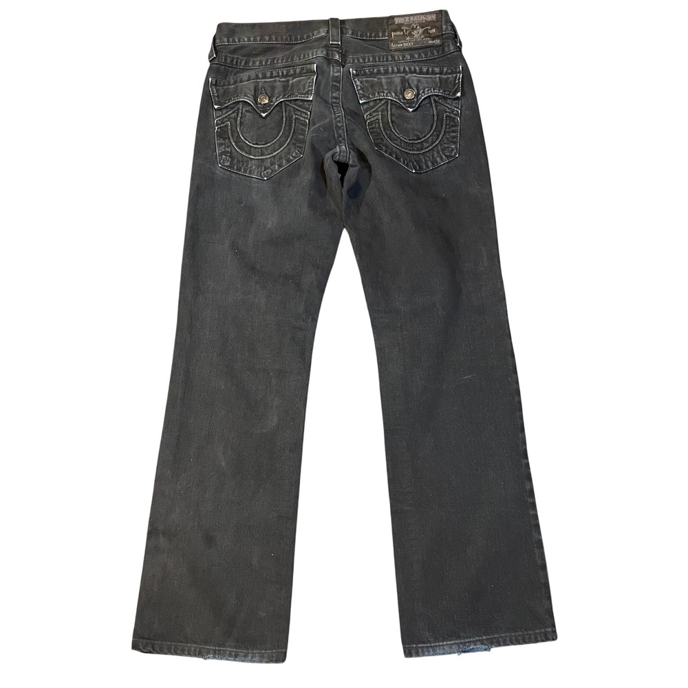 True Religion Ricky Mens Relaxed Straight Leg Flap Jeans Black Size 32 (35x33)
